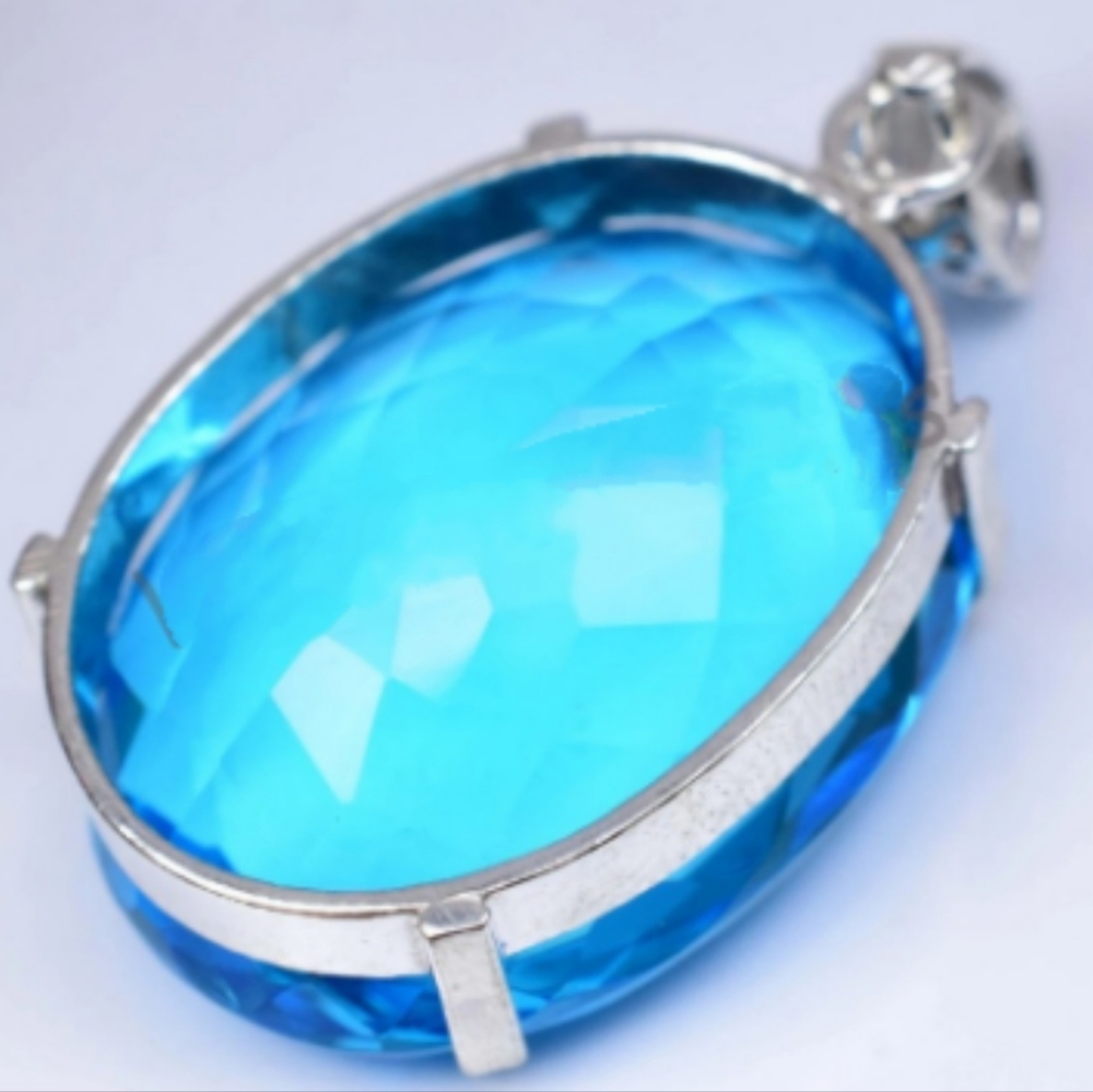 Blue Tourmaline Gemstone 925 Sterling Silver Handmade Pendant Necklace - Picture 2 of 7